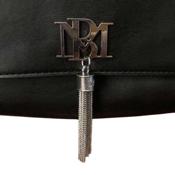 BADGLEY MISHKA - Black Vegan Leather with Gun Metal Hardware Logo, Tassel, Strap - Picture 13 of 16